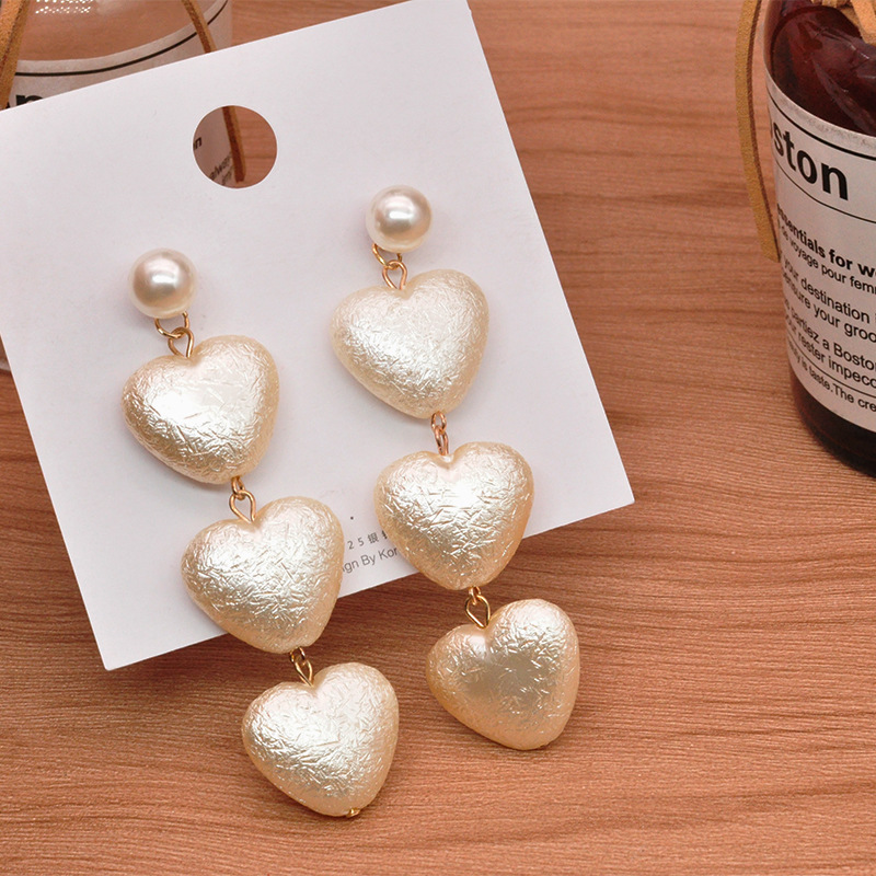 欧美时尚夜店名媛耳坠爱心珍珠气质个性长款流苏球耳环