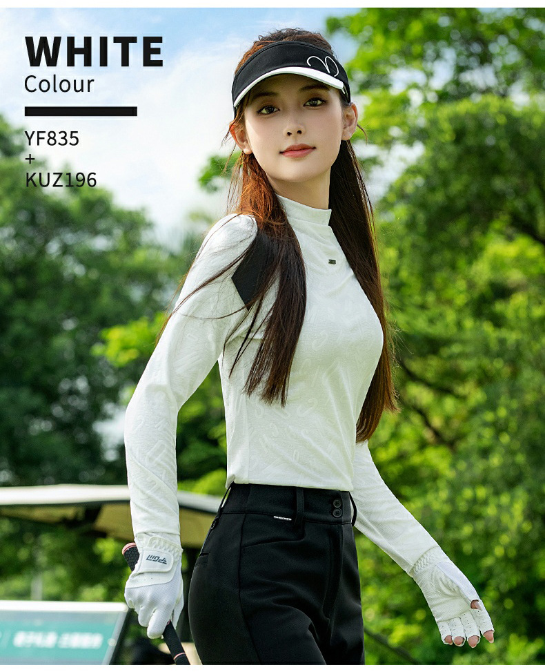 Áo sơ mi nữ PGM Golf cổ cao tay dài thu đông — Tay áo dài màu trắng [thoáng khí và thấm mồ hôi/giảm béo vòng eo/kết cấu chữ tối màu] YF835 chi tiết 5
