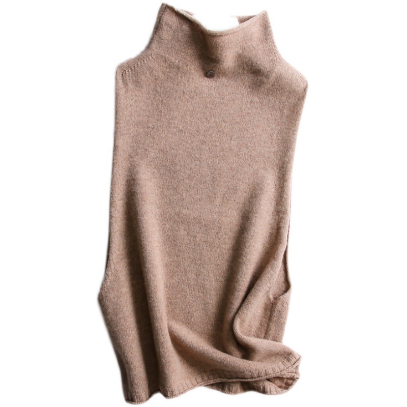 Cashmere suéter Chaleco de las mujeres otoño e invierno nuevo cuello alto botón sin mangas Top Loose adelgazamiento lana punto image 6