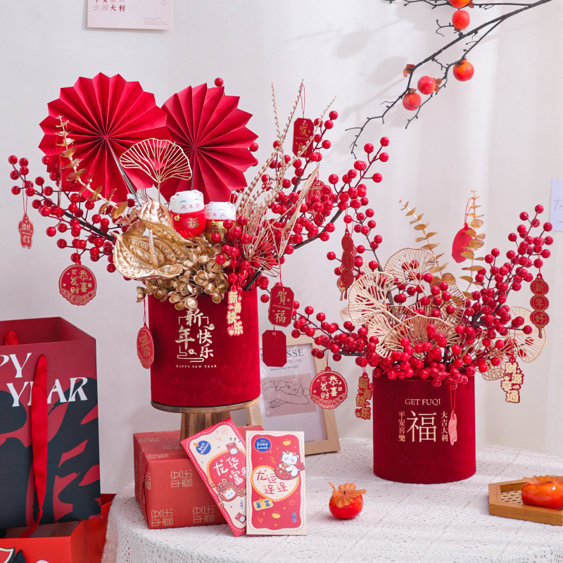 2025 decoración del Festival de Primavera al por mayor franela barril joyería Nochevieja flor abrazo cubo de bricolaje regalo de mano cubo de bendición producto terminado