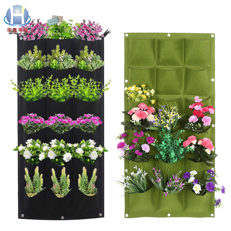 供应墙面绿色装饰植物袋 墙挂毛毡种植袋  装饰毛毡植物袋