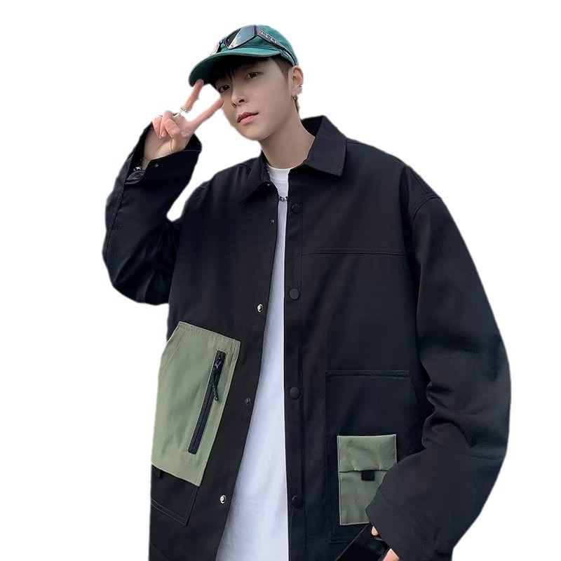 Chaqueta de solapa para hombre antiarrugas de alta calidad 2024 primavera y otoño nueva tendencia micro-suelta costura ropa de trabajo chaqueta casual