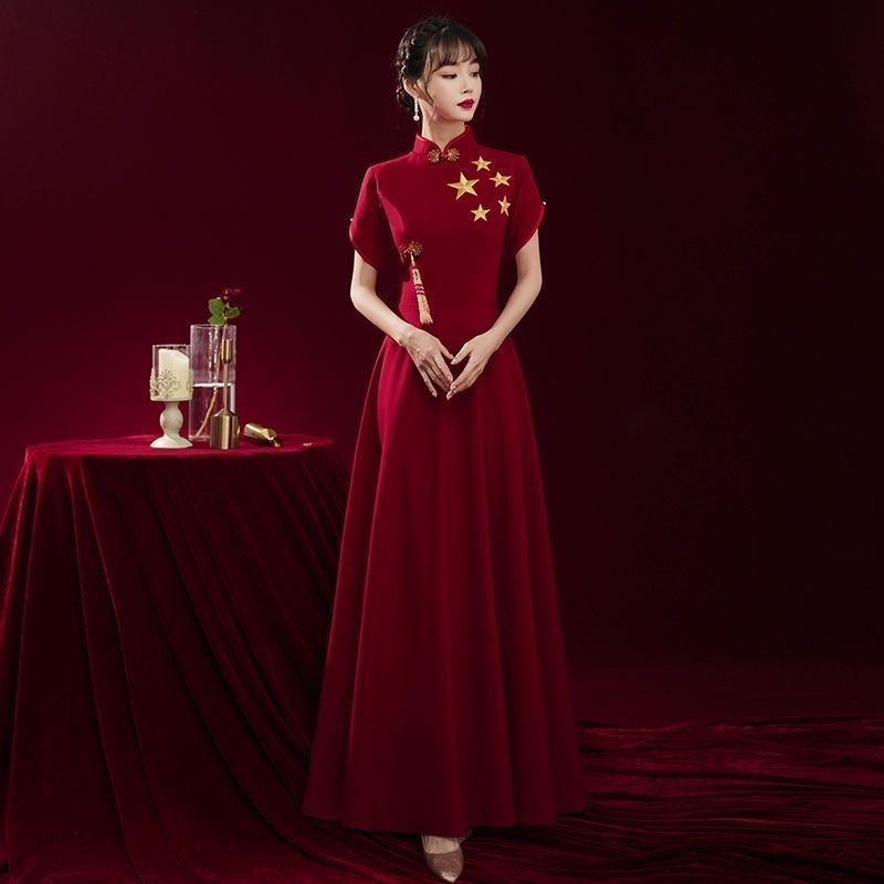 合唱演出服长裙红歌舞台合唱团成人比赛指挥表演服红色礼服|undefined