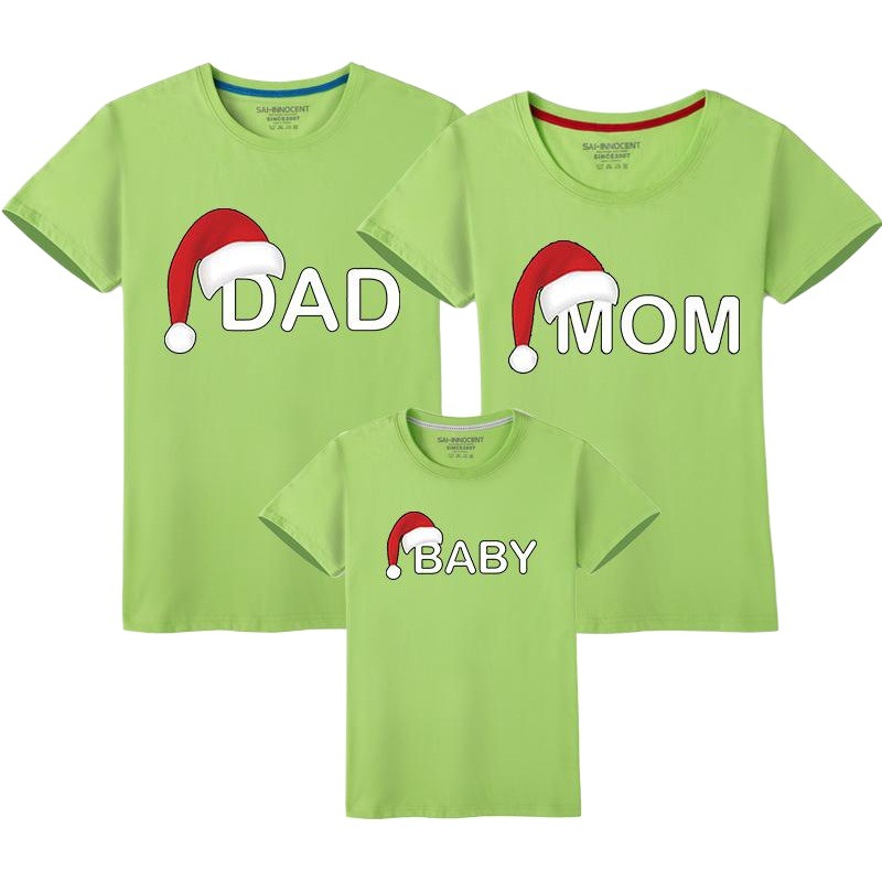 Verano inglés sombrero de Navidad refinado algodón padre-hijo ropa de clase ropa impresa ropa para niños manga corta cuello redondo Camiseta entrega al por mayor