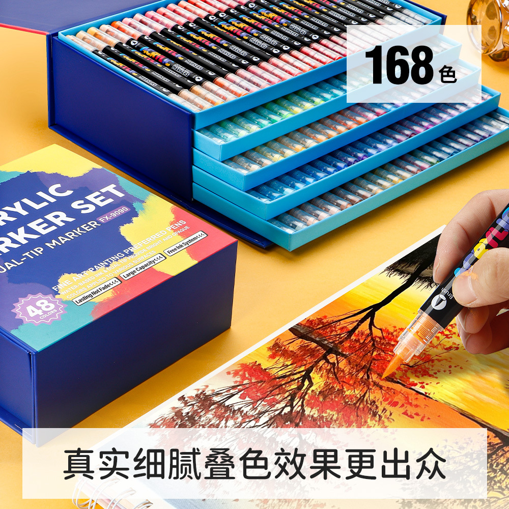 Caja de pluma de acrílico líquido recto de doble cabeza, conjunto de pluma de graffiti de cabeza dura especial para estudiantes de pintura de cabeza blanda