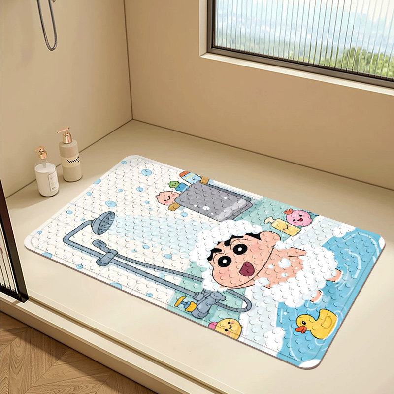 Crayon Shin-Chan Suction Cup Floor Mat for Shower Room, Anti-Slip and Anti-Fall Mat for Home Use, Dirt-Resistant and Water-Draining Mat for Bathroom