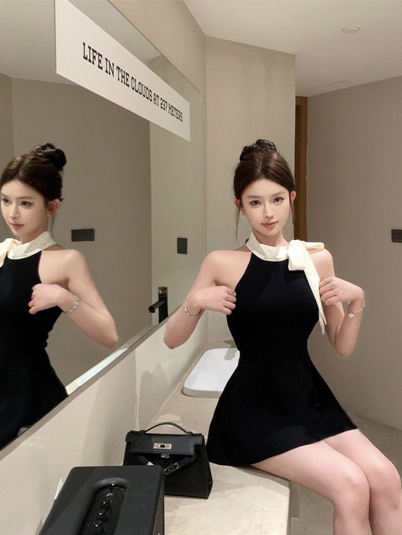 商品详情图_法式黑色无袖连衣裙女夏季新款超仙气质蝴蝶结显瘦短