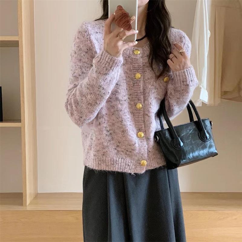 High-grade flower line special yarn small fragrant style knitted cardigan women's autumn new short variegated round neck sweater coat High-grade flower line special yarn small fragrant style knitted cardigan women's autumn new short variegated round neck sweater coat
