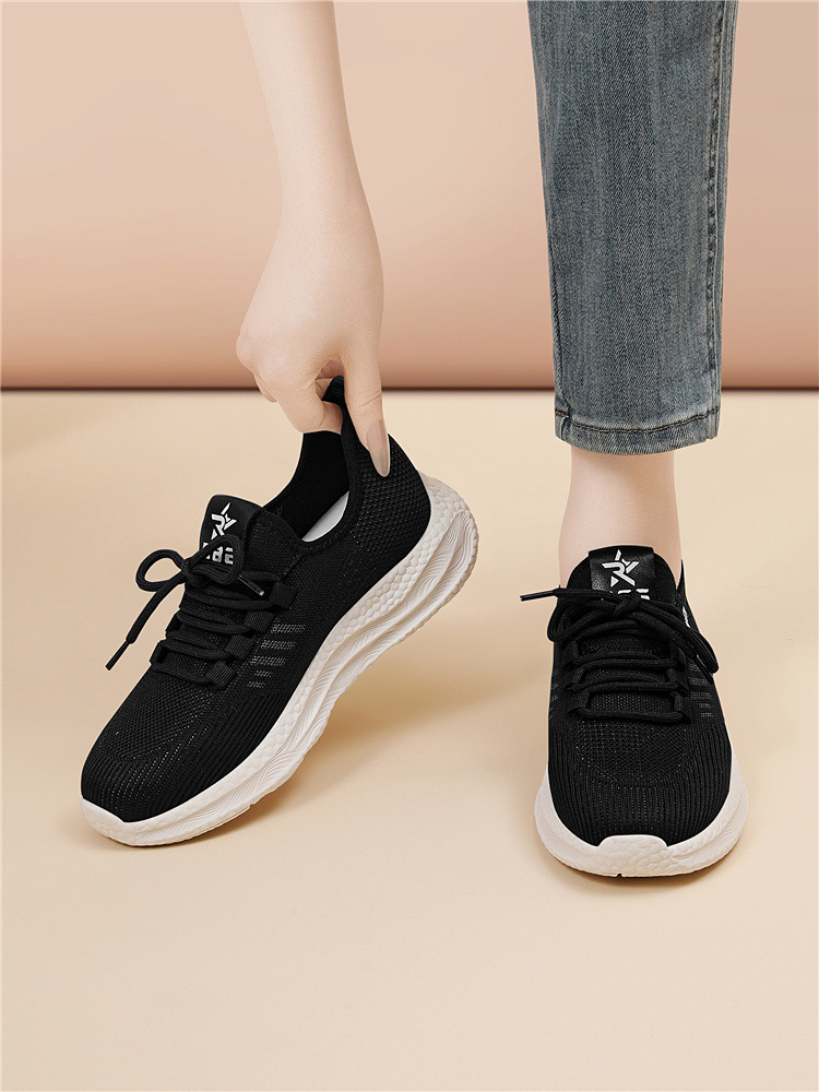 Giày sneaker nữ dệt kim lưới thoáng khí đế mềm đi bộ chạy bộ du lịch — 6045 Màu be, 6045 Da đen chi tiết 3