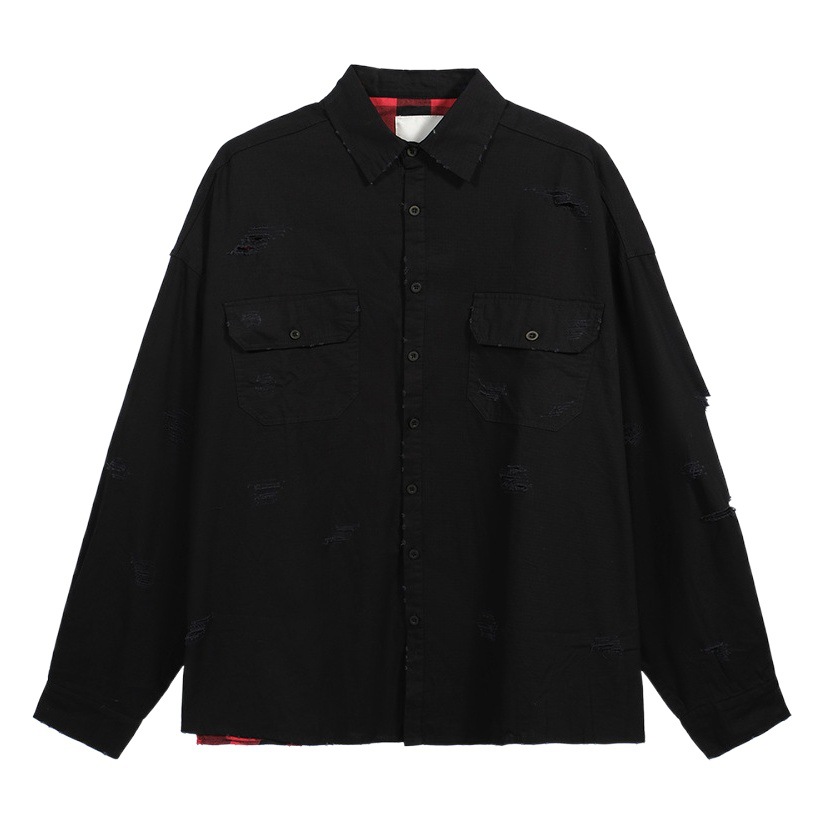 Undermycar Otoño e Invierno angustiado industria pesada desgastada costura camisa a cuadros retro hombres y mujeres misma camisa suelta