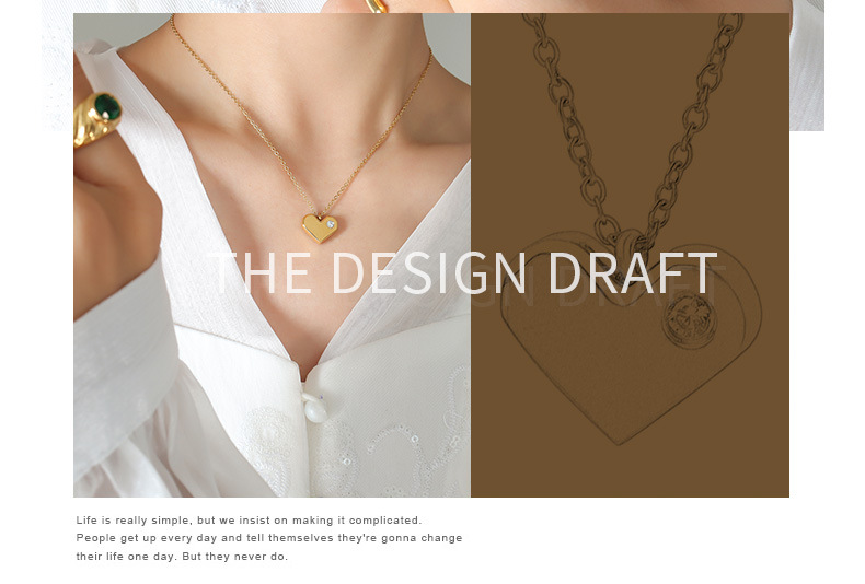 Fashion Heart Shape Titanium Steel Necklace Inlay Zircon Stainless Steel Necklaces