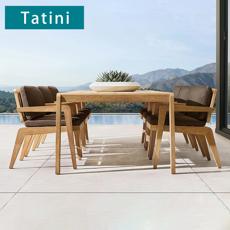 Mesas y sillas de teca para exteriores, muebles de diseño impermeables y resistentes al sol para terraza y patio, juego de mesa y sillas de madera maciza para jardín y villa. image 2