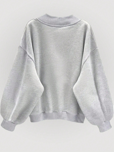 Amazon Cross-Border International Trade Autumn Gray Sweatshirt Short-Sleeve Korean Style Casual Loose V-Neck Top Comfortable Leisure