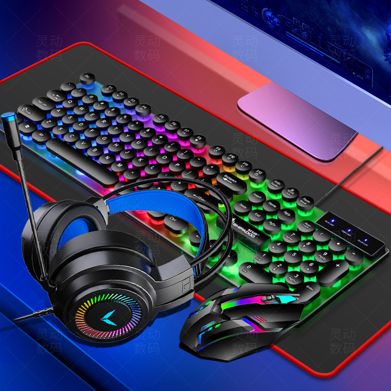 有線鍵鼠機械手感遊戲電腦辦公發光朋克靜音鍵盤鼠標套裝keyboard