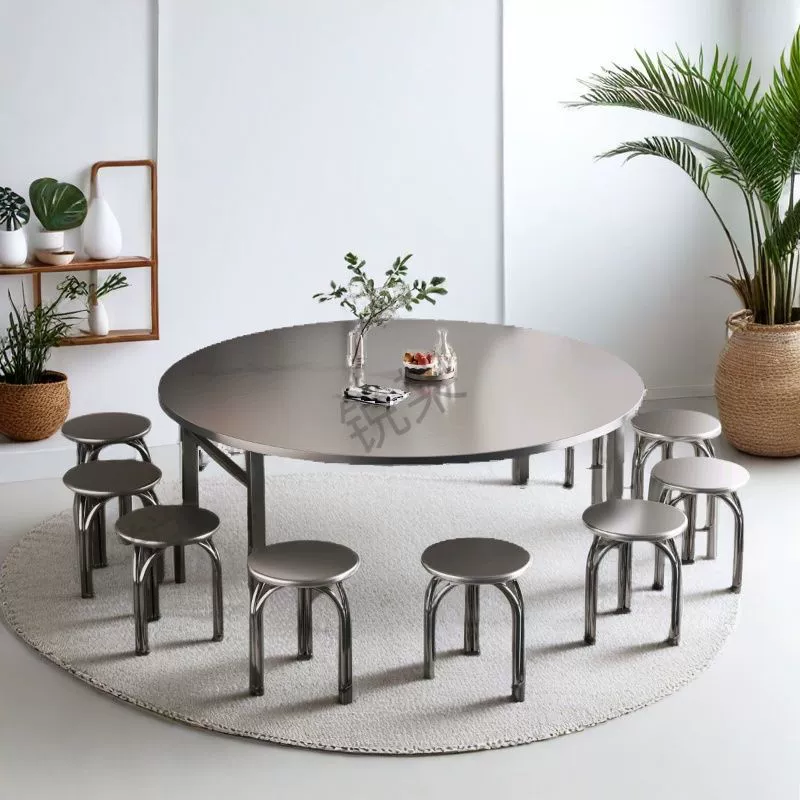 Складной стол из нержавеющей стали, круглый бытовой стол, стол для барбекю, легкий обеденный стол, стол для проточной воды, ресторанный стол