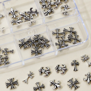 Punk Dark Style Crow Heart Nail Art Jewelry Retro Alloy Diamond Cross Nail Wear Nail Accessories Wholesale