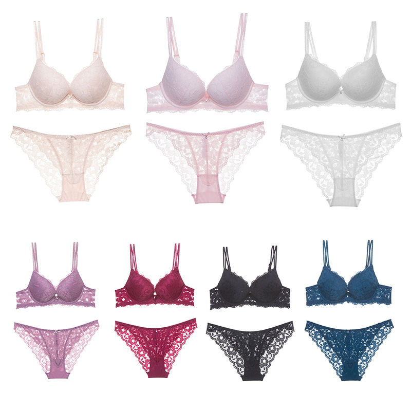 French lingerie set wholesale women's sexy lace bra adjustable anti-sagging soft steel ring push-up bra for women