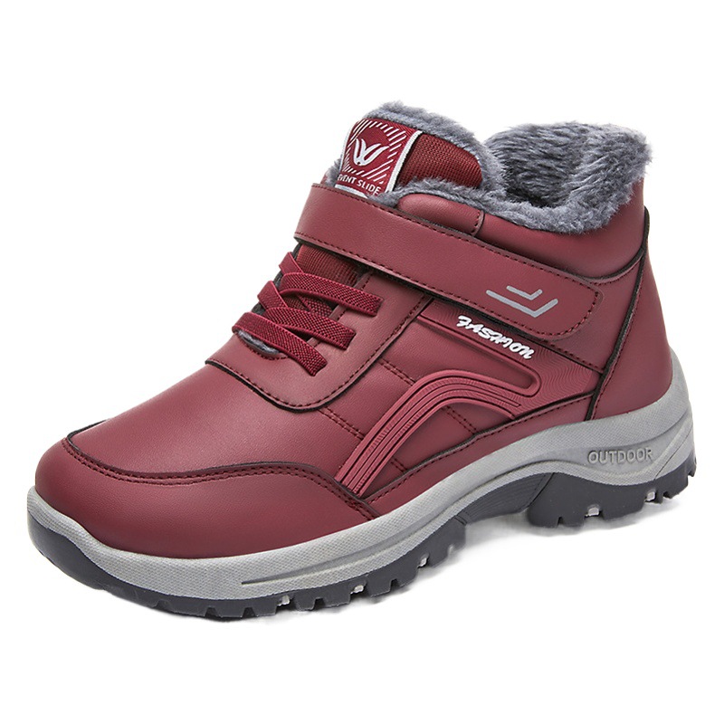 Botas de nieve para mujer invierno nuevos zapatos de algodón zapatos de madre velcro de gran tamaño más terciopelo engrosamiento pareja caminar botas de algodón al por mayor