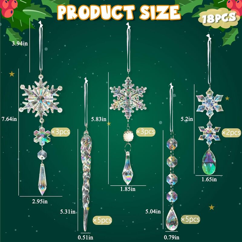 18ピース-クリスマスツリー装饰クリスタルクリスマス装饰カラーアクリル雪とつららクリスマスツリーペンダント|undefined