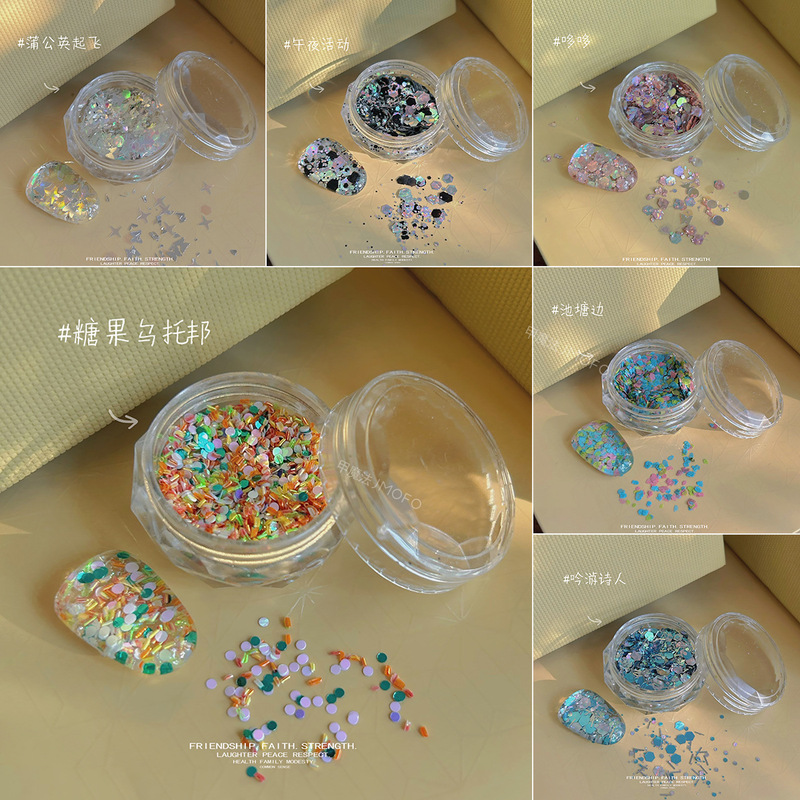 Plastic Style Colorfulful Candy Stereo Particles Polarized Manicure Sequins Glitter Silver Starburst Polka Dot Nail Decoration