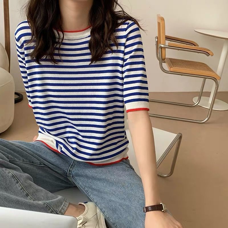 Ice Silk Striped T-shirt