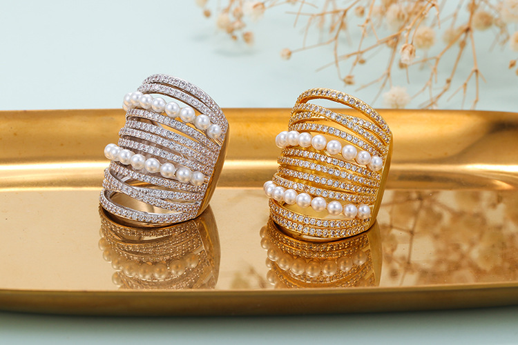 Copper Material Geometric Pattern Copper Plating Geometric Zircon Copper Rings