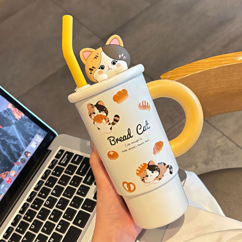 可爱猫咪系列保温杯 设计感女生咖啡随行杯316不锈钢便携吸管杯子|undefined