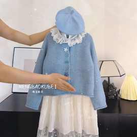 甜美女童蕾丝花边领针织衫打底三件套中大童秋冬新款圆领秋套装潮