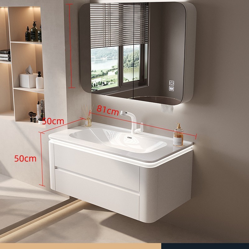 丸みを帯びた浴室キャビネット、セラミック一体型洗面台、洗面台トップ、トイレ洗面台、洗面台キャビネットセット、無垢材浴室キャビネット|undefined