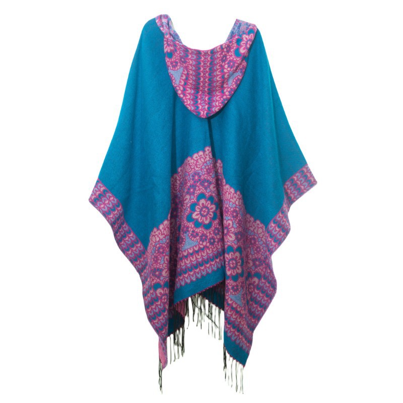 Cape à pompon unisexe Cape à capuche en jacquard de style ethnique automne-hiver_voghion.com