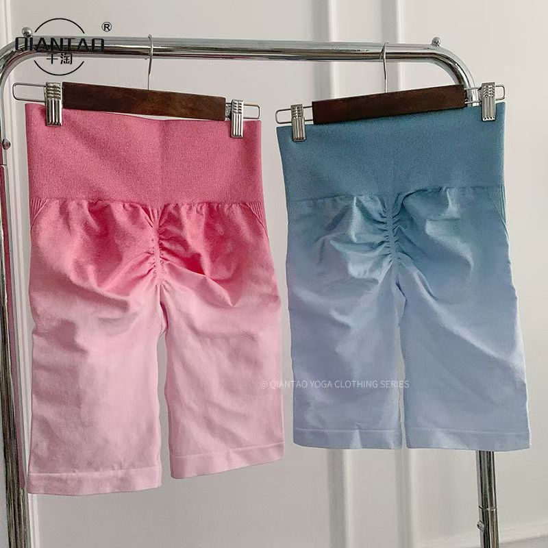 Verano delgado pantalón de calzada de cintura alta elástica corren los pantalones de gimnasio de alta cintura de miel de melocotón teñido ajustado pantalones teñidos