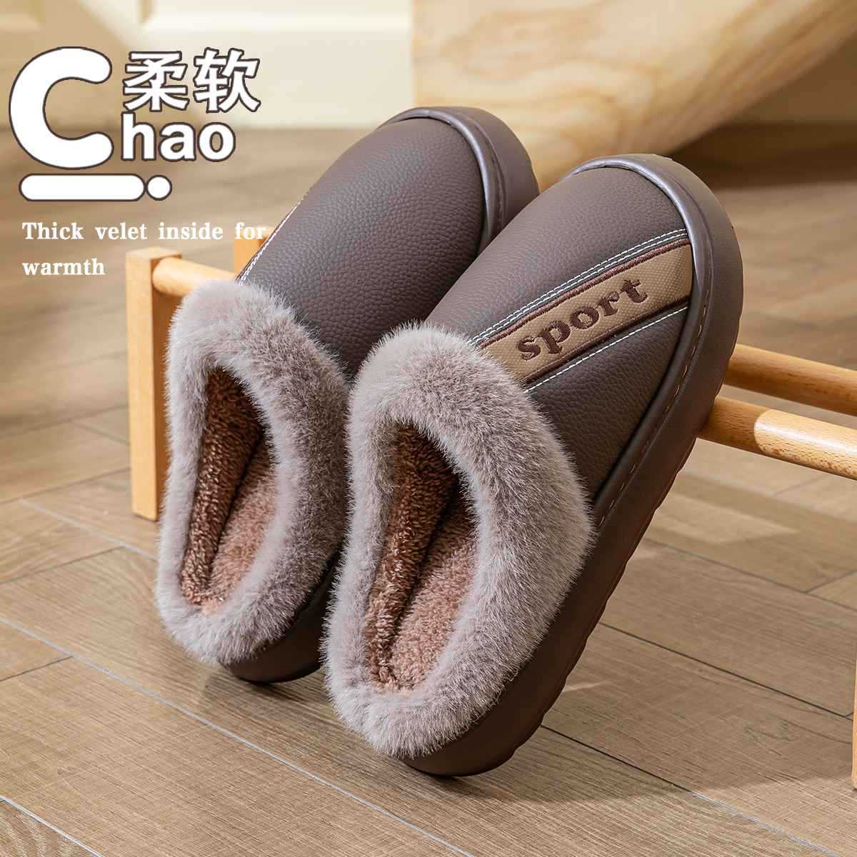 2025 nuevas zapatillas de algodón para hombres en invierno pu impermeable a prueba de desgaste fondo grueso antideslizante para el hogar interior mujeres a prueba de frío image 17