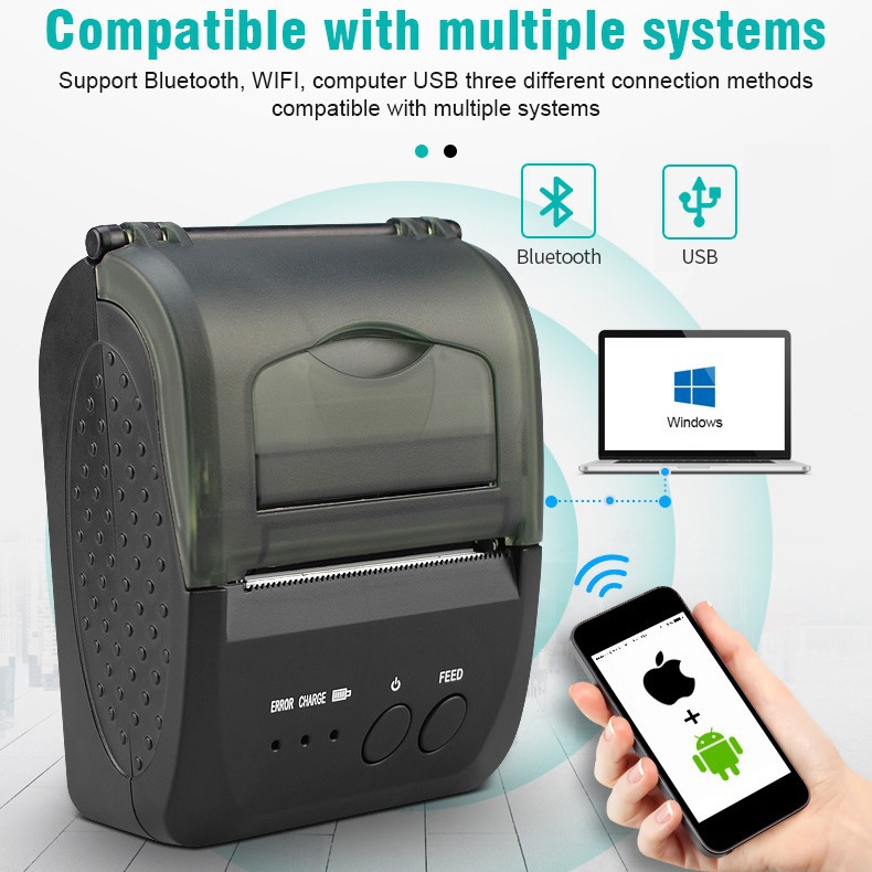 58mm Portable Printer, Portable Printer 5809DD Smart Commerce, Bluetooth 4.0, Android and Apple