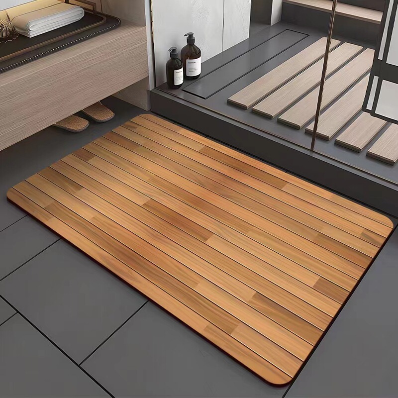 Simple wood grain diatom mud floor mat toilet bathroom anti-slip mat household bathroom door absorbent mat factory direct supply