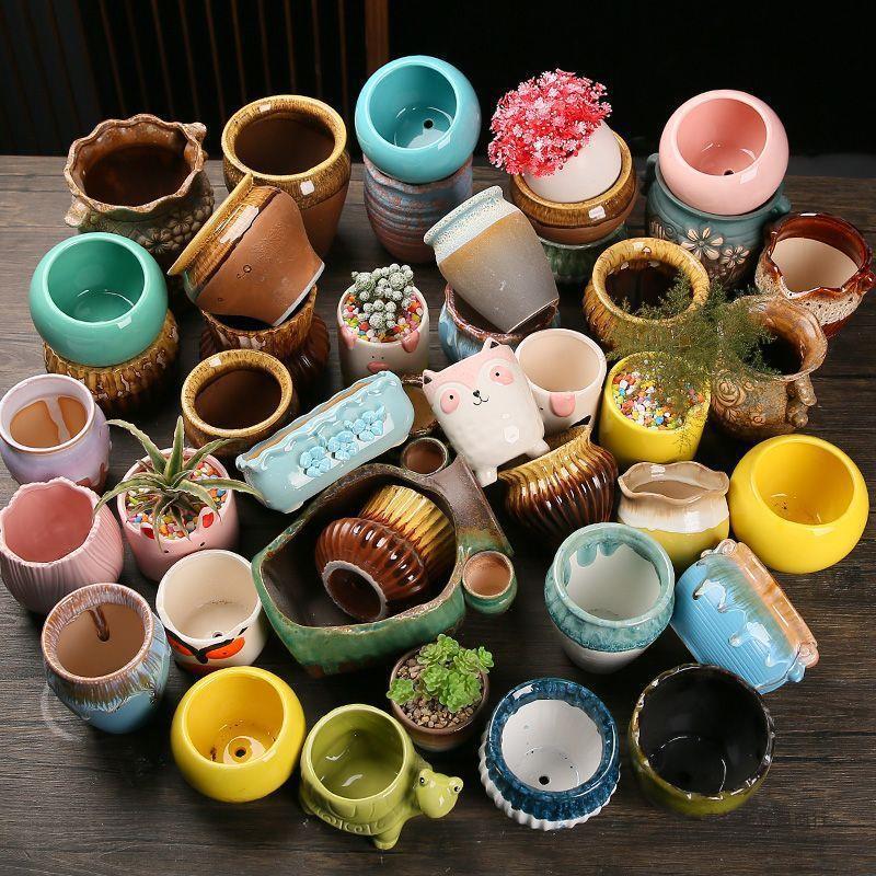 Fleshy Ceramic Flower Pot Large Diameter Platter Indoor Rectangular Porcelain Breathable Large Wide Mouth Simple suit