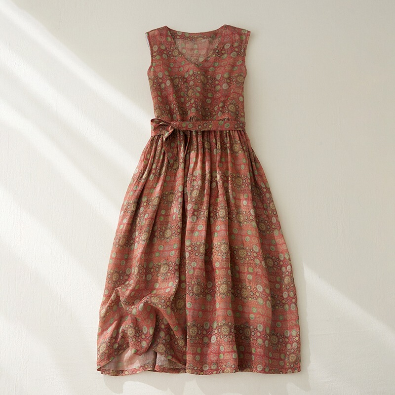 Real Shot of 2026 Spring/Summer Vintage Cotton-Linen Dress, Mid-Length, Stylish Sleeveless, Lightweight, Vacation Style for Women Real Shot of 2026 Spring/Summer Vintage Cotton-Linen Dress, Mid-Length, Stylish Sleeveless, Lightweight, Vacation Style for Women
