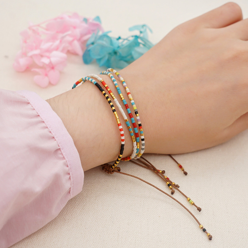 Cross-border Bohemian Style Xiaomi Bead Bracelet Women's Handmade Woven Beaded Rainbow Multi-color Stacked Friendship Hand Rope