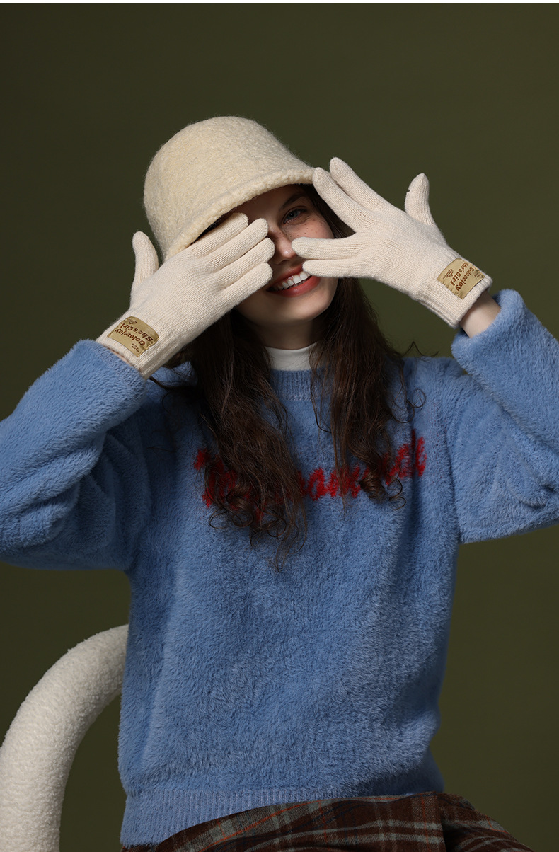 Knitted Wool Gloves For Women Windproof Thermal Fleece Lined_voghion.com