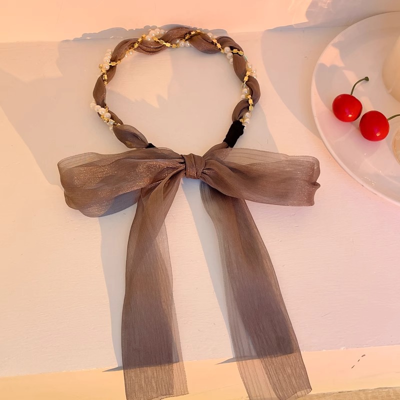 Sensor de alto nivel de banda de cabello para mujeres de alta presión craneal tarjeta de cabello temperamento de moda trenzada bufandas de seda banda de cabello adornamiento para el cabello