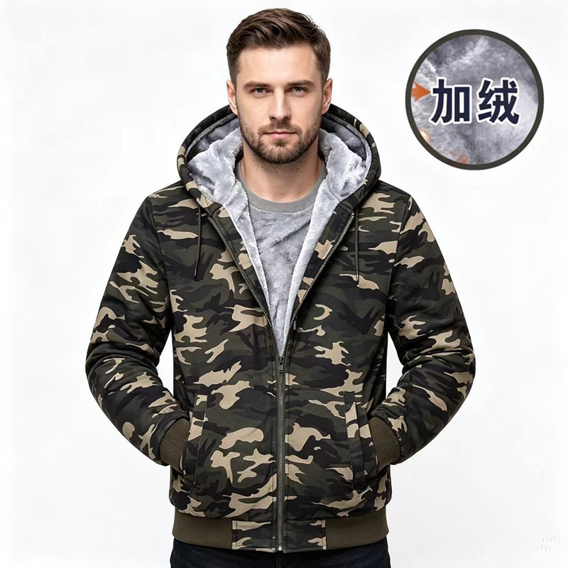 European Plus-Size Camouflage Patchwork Cardigan Men's Hoodie Autumn and Winter Sports Fleece Thickened Middle-Aged Men's Jacket European Plus-Size Camouflage Patchwork Cardigan Men's Hoodie Autumn and Winter Sports Fleece Thickened Middle-Aged Men's Jacket