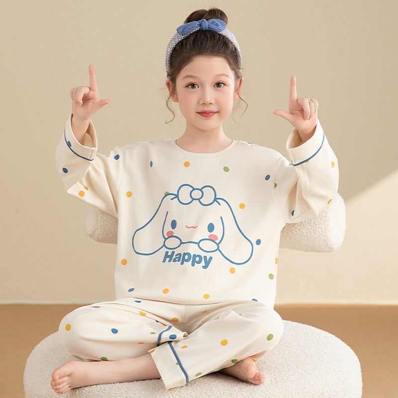 Girls' Pajamas Spring & Fall Pure Cotton Long-Sleeved Thin Section Medium and Large Kidsren's Cinnamon Dog Cartoon Kidsren's Baby Home Clothes Two-Piece Set