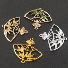 合金滴油竹叶扇子古风流苏吊坠挂件扇子古风宫廷风步摇发髻材料