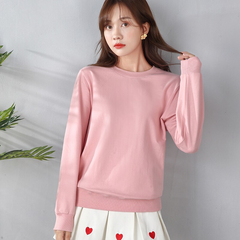 Pure Cotton Crewneck Sweater Men's and Women's Solid Color Long Sleeve Loose Top Autumn and Winter New Base Shirt