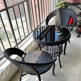 Balcony Leisure Small Table and Chair Rattan Chair Three-Piece Set Home Rattan Tea Table and Chair Combination Outdoor Courtyard One Table and Two Chairs