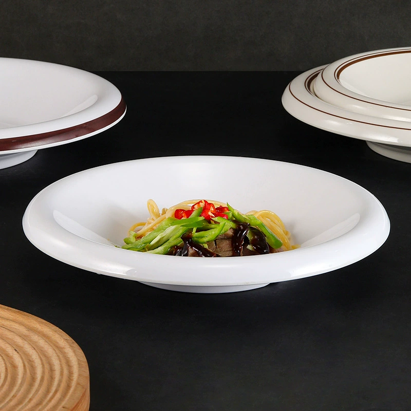 Меламиновая тарелка, коммерческая имитация фарфора, круглая суповая тарелка с обратным горлышком, глубокая тарелка, тарелка для холодных блюд, тарелка для салата, тарелка для ресторана в отеле