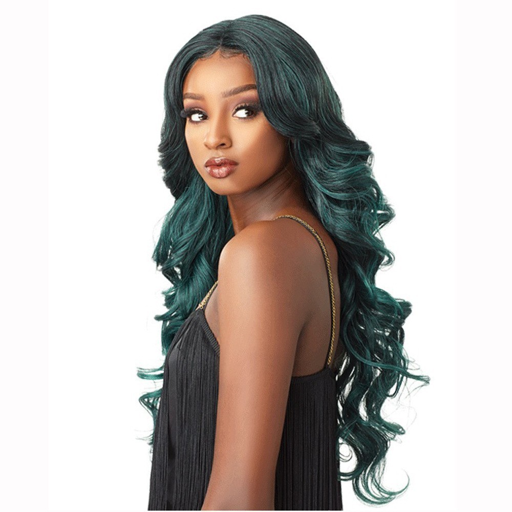 Perruque longue bouclée vert rêve ondulée perruque synthétique_voghion.com