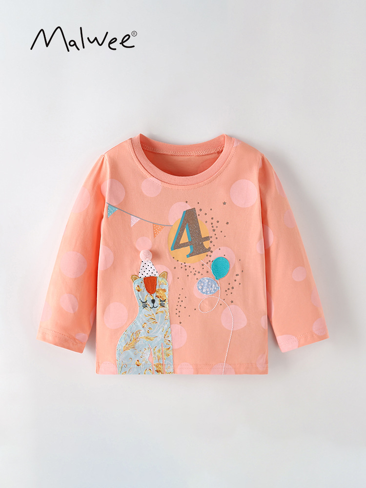 Malwee camiseta de niñas otoño y invierno nueva camiseta de cuello redondo de estilo extranjero Europa y América para niños de media edad Casual camiseta de manga larga para niños
