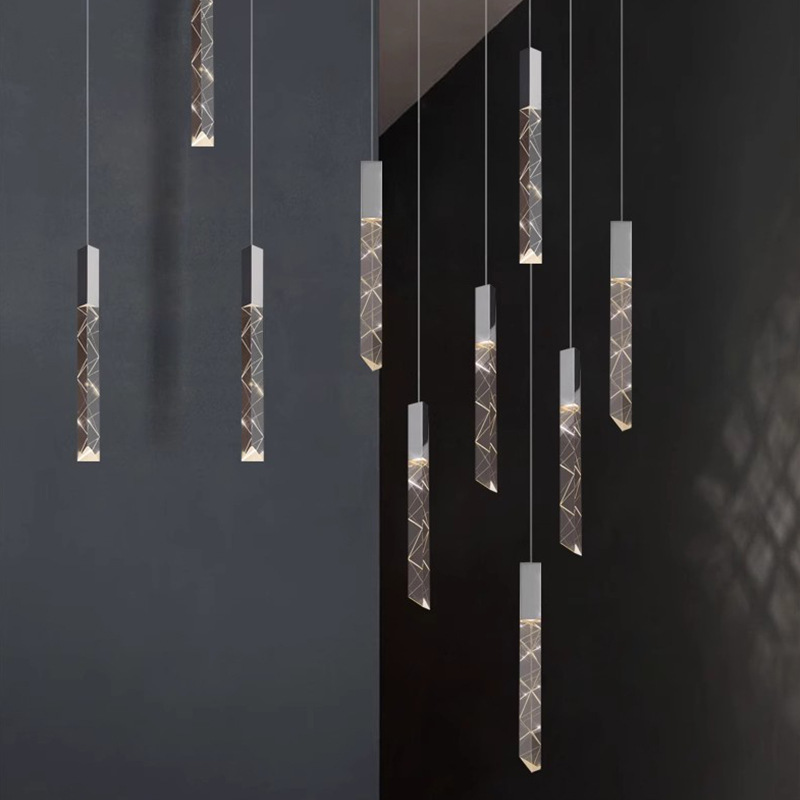 非标旋转楼梯吊灯定制水晶轻奢餐厅吧台客厅挑空别墅复式楼大吊灯