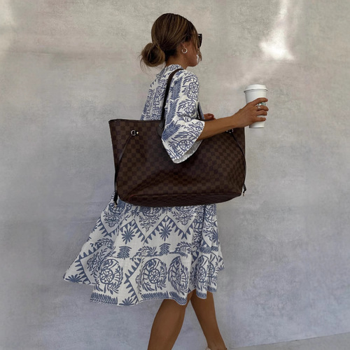 2025 Independent Station Dress, Instagram Style Casual Print Seven-Sleeve Shirt Dress for Women