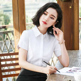 职业白色衬衫女装短袖方领夏季弹力韩版工作服气质白衬衣工装夏天
